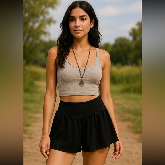 Free People Size 4 High Waist Black Ruffle Shorts Skort Boho Athleisure Mini - Picture 10 of 10